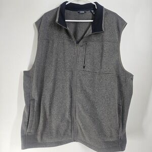 Izod Men's Sweater Fleece Vest Full Zip Solid Polyester Gray Size 2XL Pockets